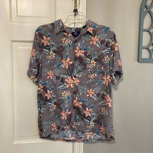 Vintage Havana Floral Button-Down Shirt - Gray and Blue